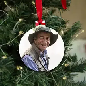 Print your photo on a round Christmas tree decoration online with RapidStudio