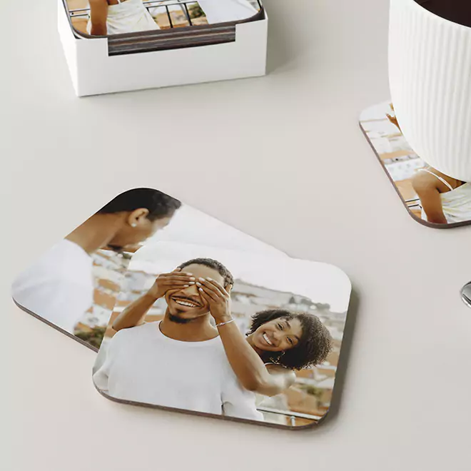 Print your own personalised photo tableware online with RapidStudio and print your photos on to coasters